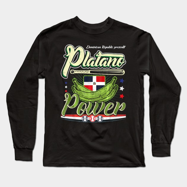 Dominican Republic Baseball Platano Power Flag Long Sleeve T-Shirt by Vigo